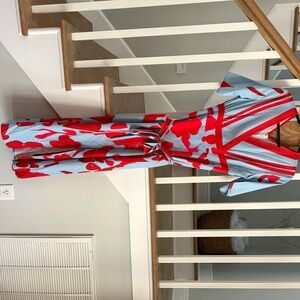 Red and Blue Floral Maxi Dress